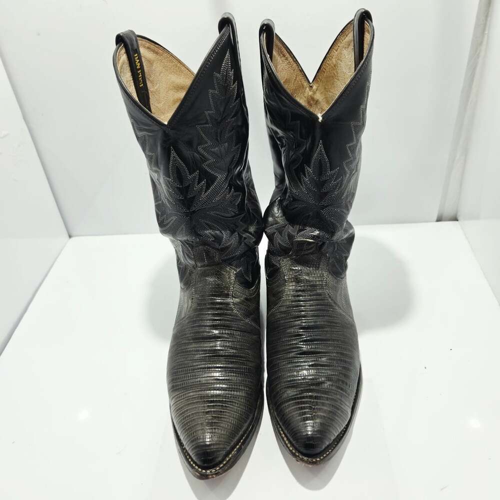 Dan Post Lizard Cowboy Boots Black Western Exotic Leather SZ 9.5EW